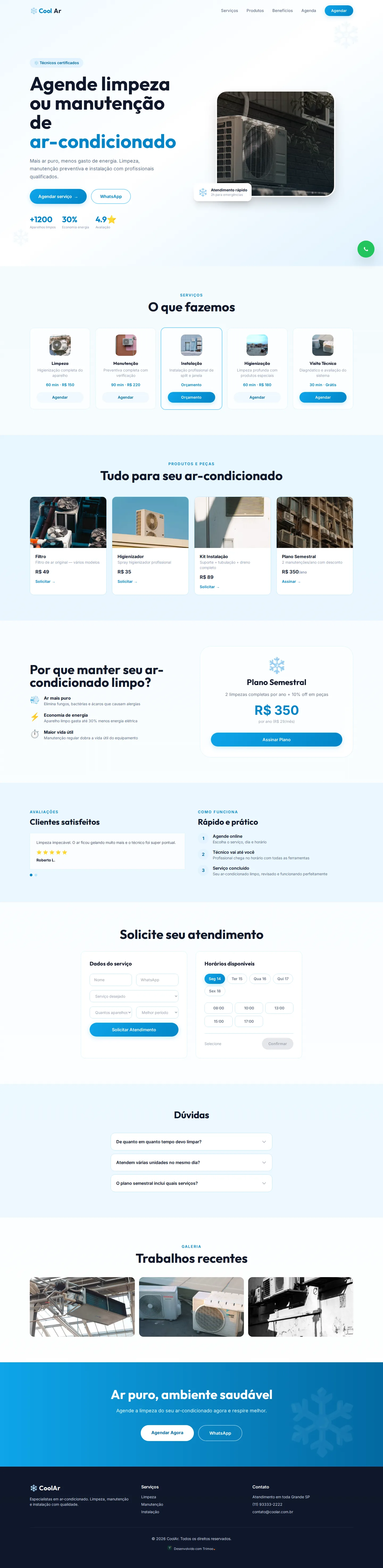 A página do modelo CoolAr no computador, com o conteúdo de exemplo do modelo