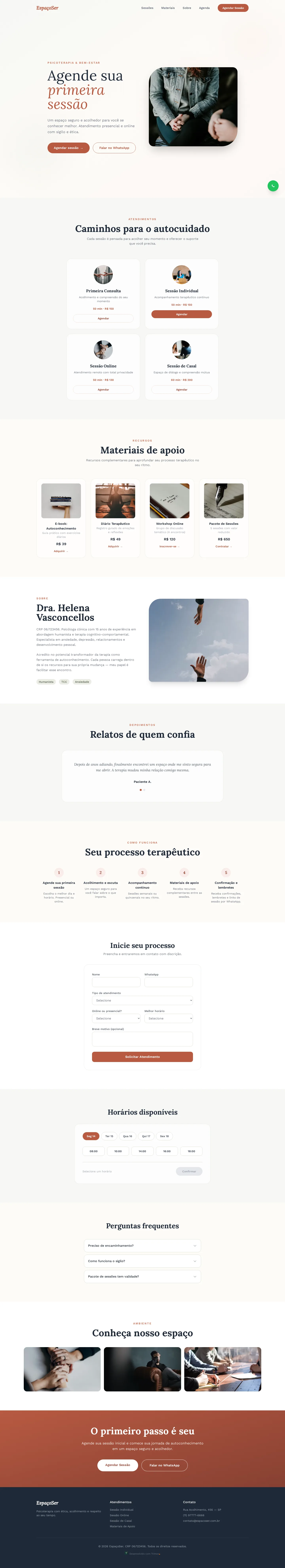 A página do modelo EspaçoSer no computador, com o conteúdo de exemplo do modelo