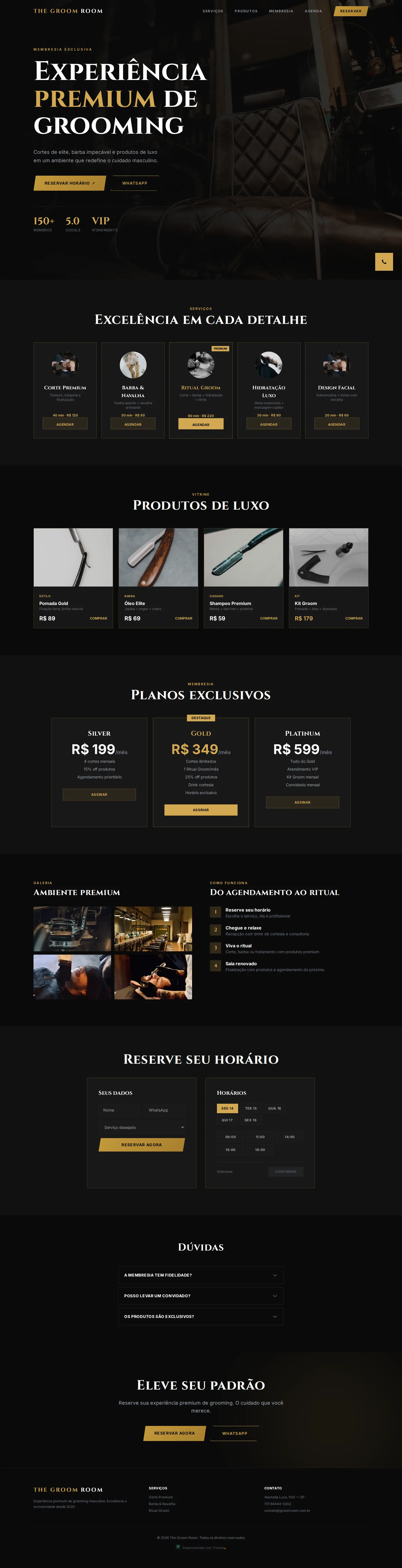 A página do modelo Groom Room no computador, com o conteúdo de exemplo do modelo