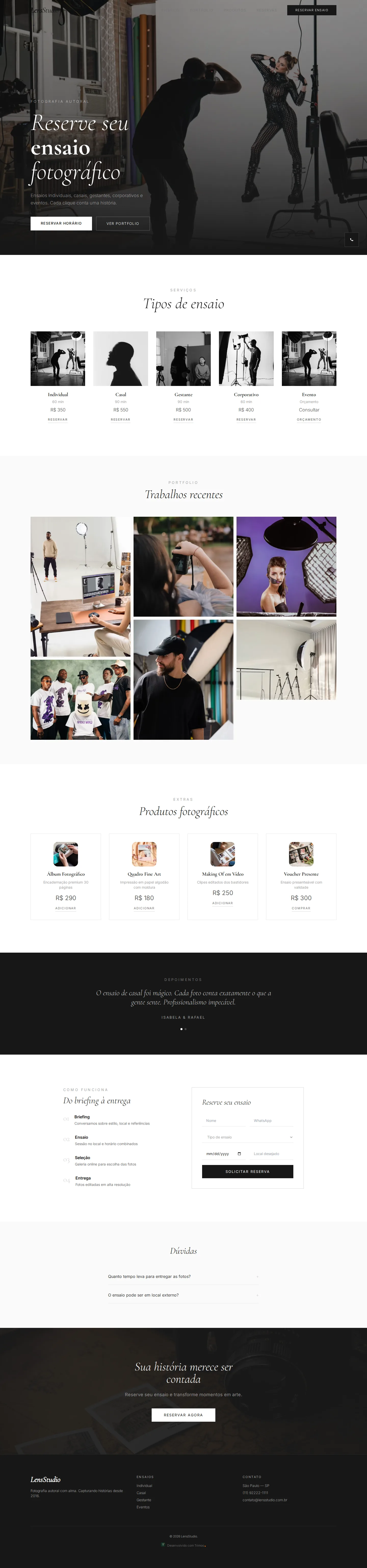 A página do modelo LensStudio no computador, com o conteúdo de exemplo do modelo