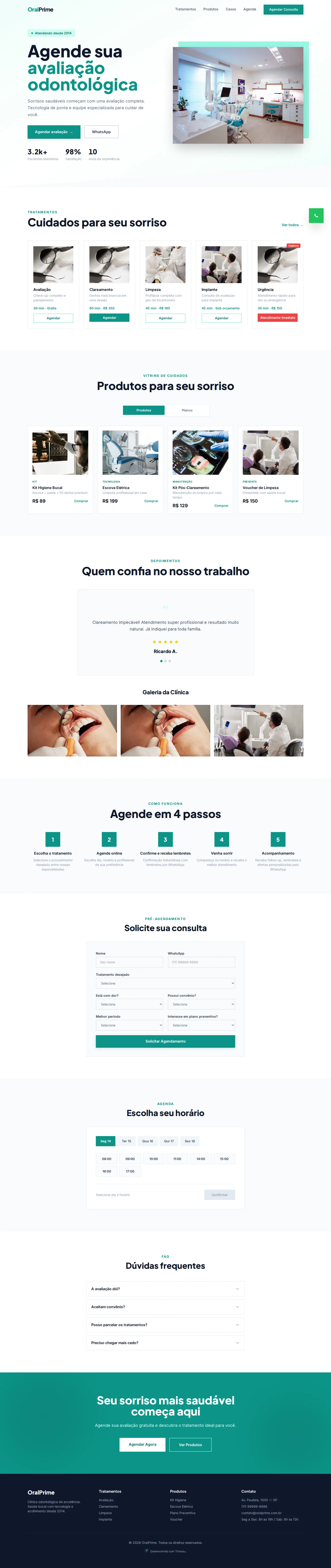 A página do modelo OralPrime no computador, com o conteúdo de exemplo do modelo