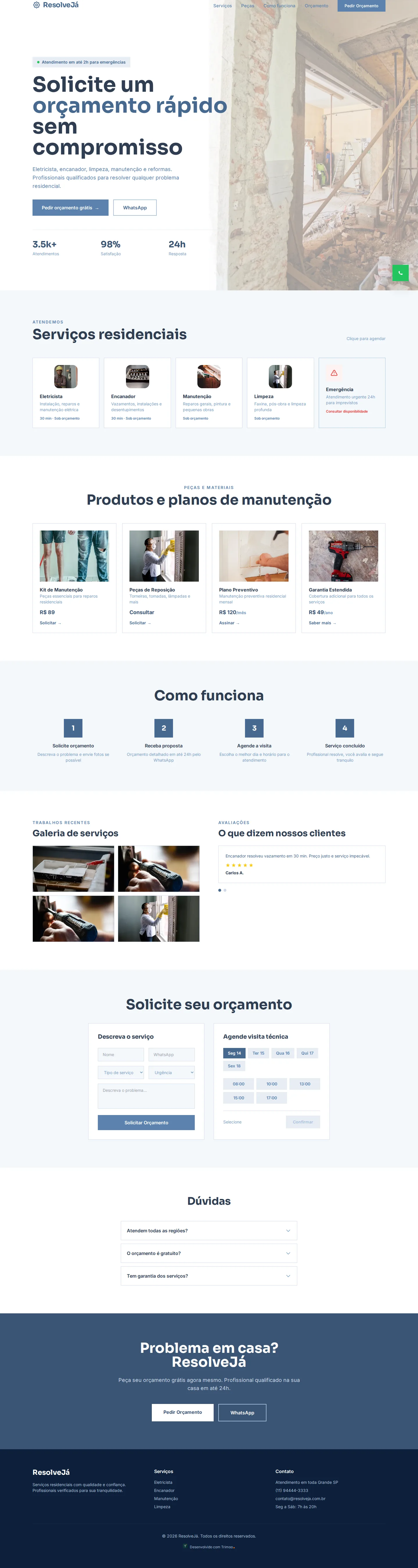 A página do modelo ResolveJá no computador, com o conteúdo de exemplo do modelo